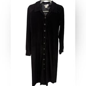 Vintage 90’s Citi Trends Black Velvet Long Sleeve Shirt Dress Size 6 Petite